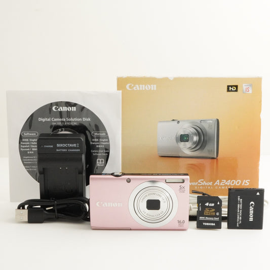 Canon PowerShot A2400 IS Pink In Box +4GB SDCard Digital Camera from Japan #9013
