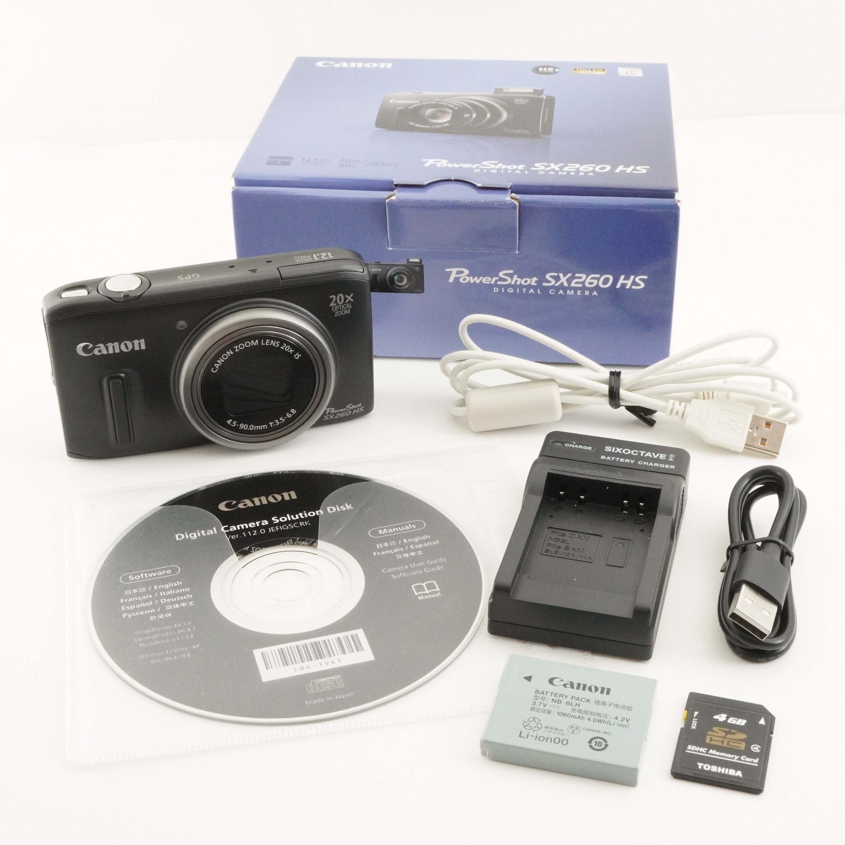 Canon PowerShot SX260 HS Black In Box + 4GB SDHC Card from Japan