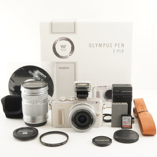 [10,290 Shots] OLYMPUS E-PL8 White +14-42 +40-150 In Box+16GBSD from Japan #9596