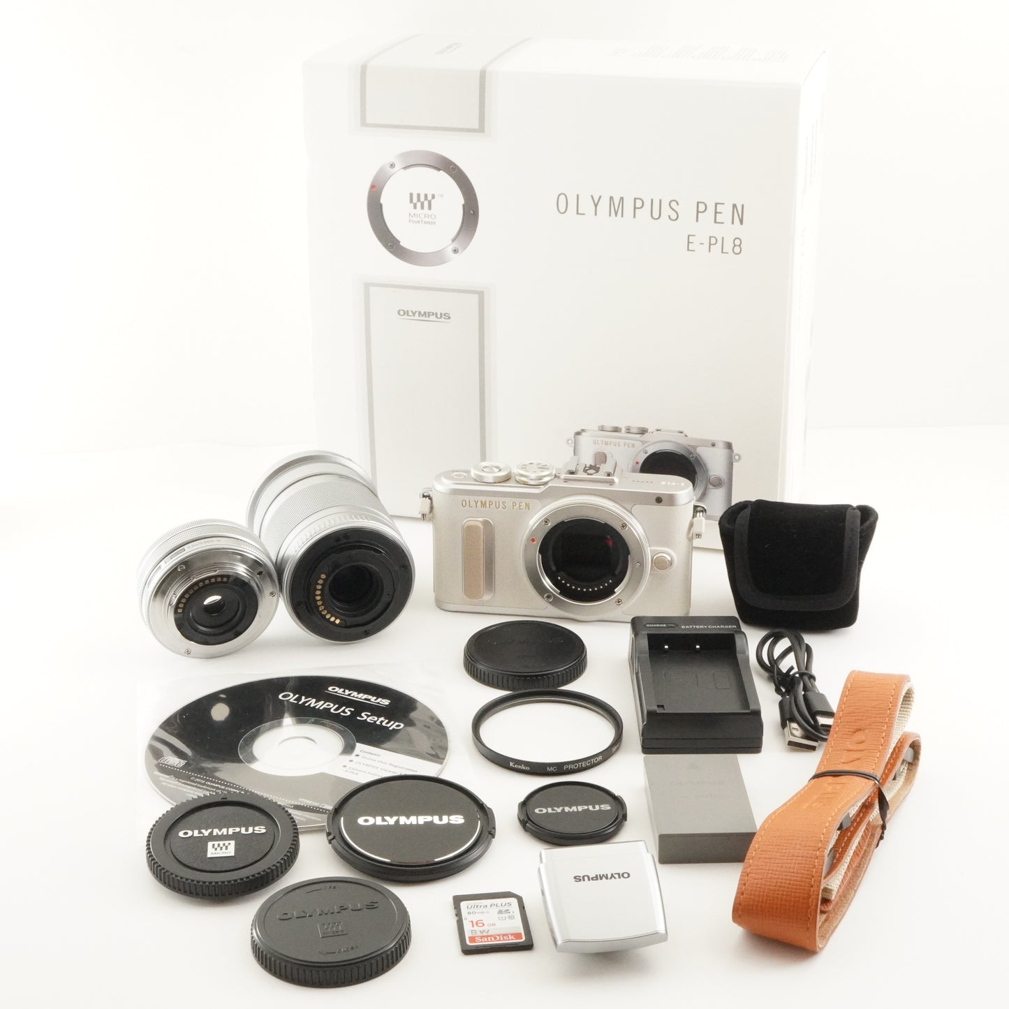 [10,290 Shots] OLYMPUS E-PL8 White +14-42 +40-150 In Box+16GBSD from Japan #9596