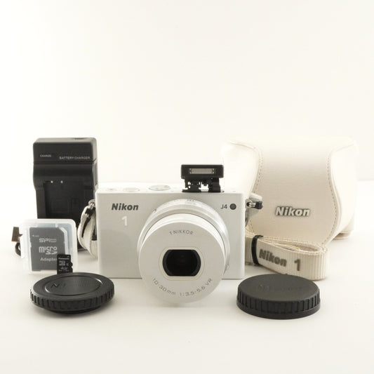 [822 Shots] Nikon 1 J4 White + 10-30mm + 4GB micro SD + Case from Japan #9647