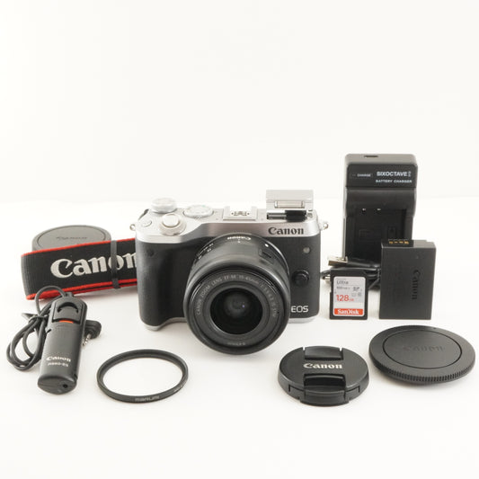 Canon EOS M6 Silver + EF-M 15-45mm IS STM +RS60-E3 +128GB Card from Japan #9756