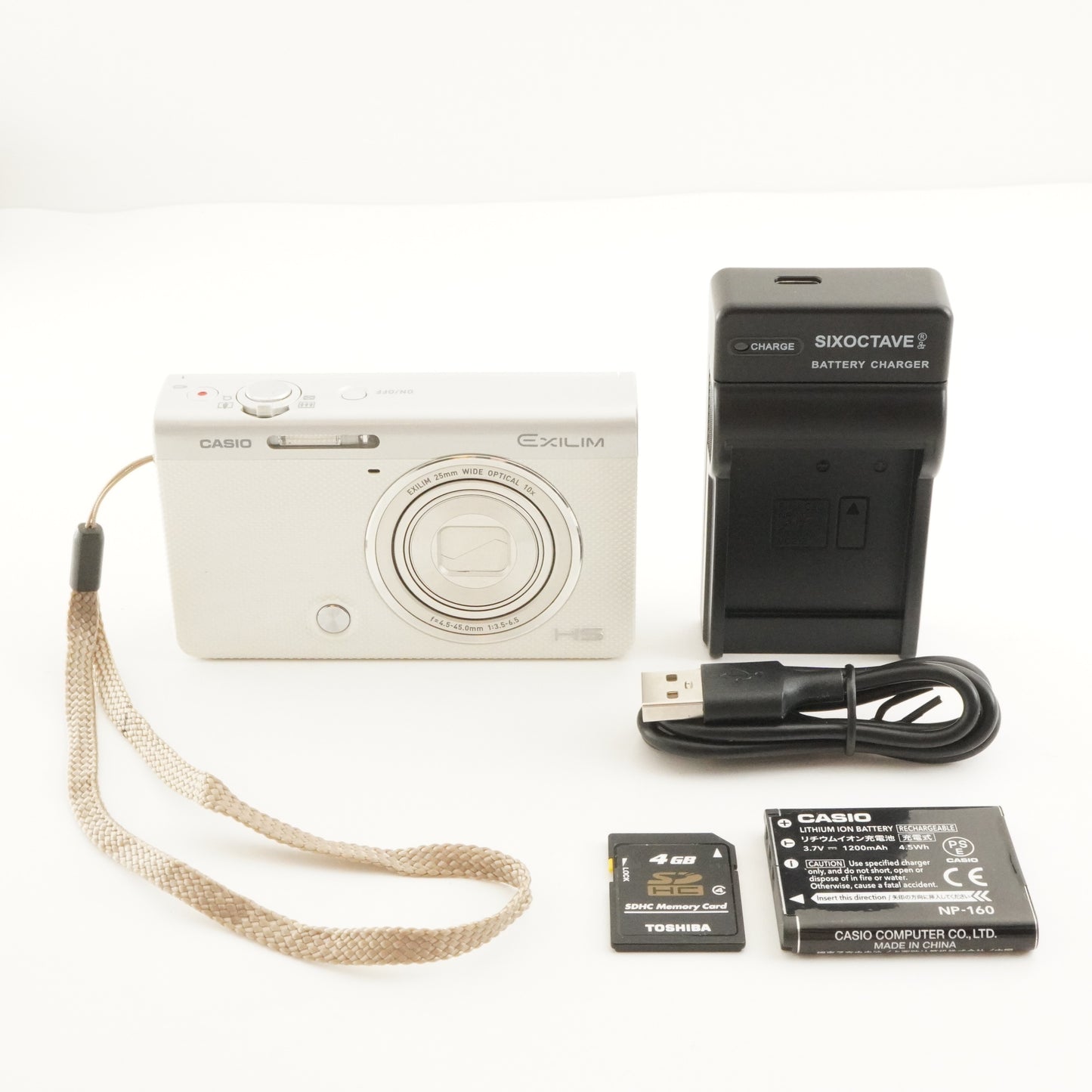 CASIO EXILIM EX-ZR60 White + 4GB SDHC Card Digital Camera from Japan #9758