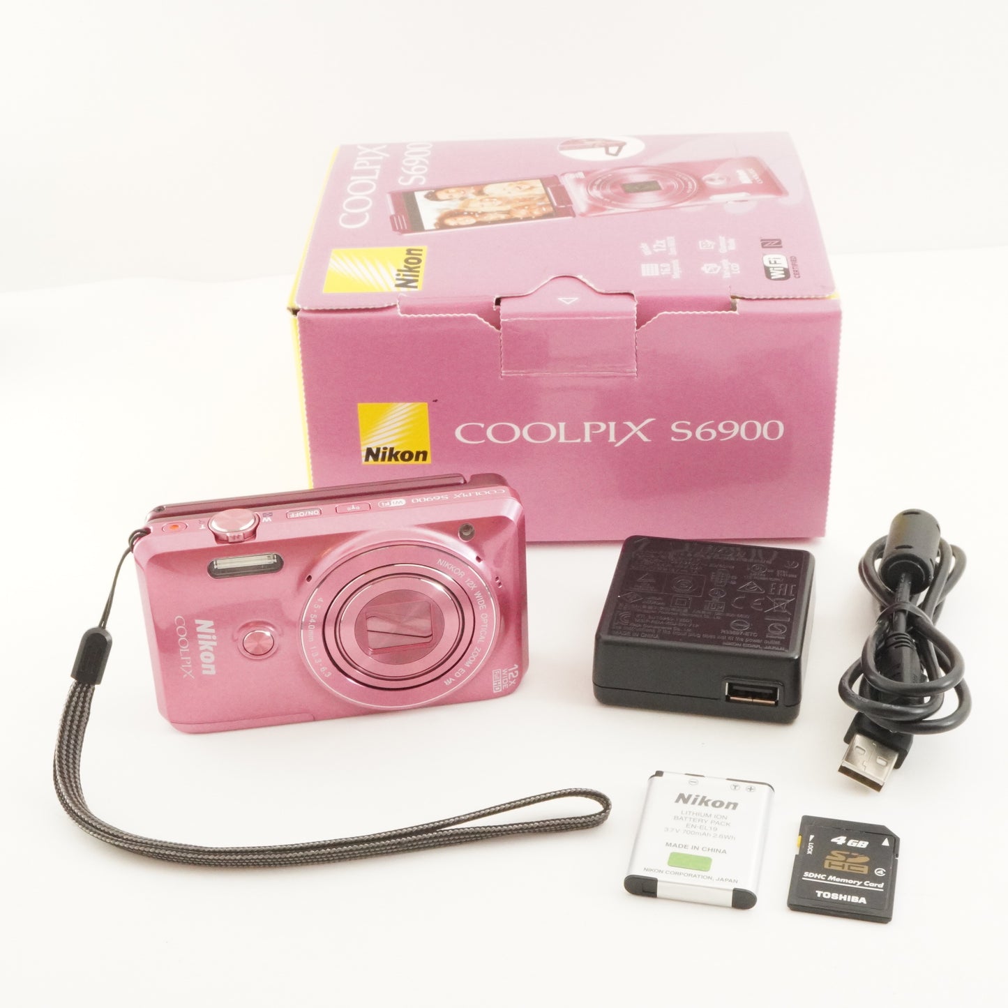 Nikon COOLPIX S6900 Pink In Box + 4GB SDHC Card Digital Camera from Japan #9764