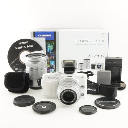 [217 Shots] OLYMPUS PEN E-PL6 White + 14-42mm + 40-150mm In Box from Japan #9782