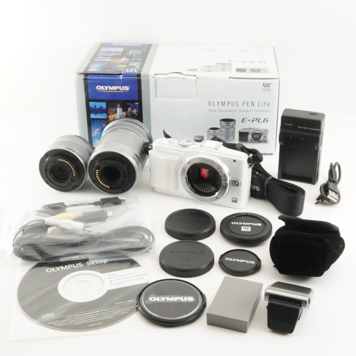 [217 Shots] OLYMPUS PEN E-PL6 White + 14-42mm + 40-150mm In Box from Japan #9782