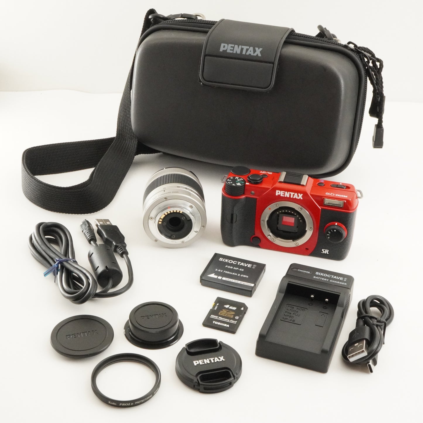 [2,908 Shots] PENTAX Q10 Red + 02 5-15mm +4GB SDHC Card +Case from Japan #9941