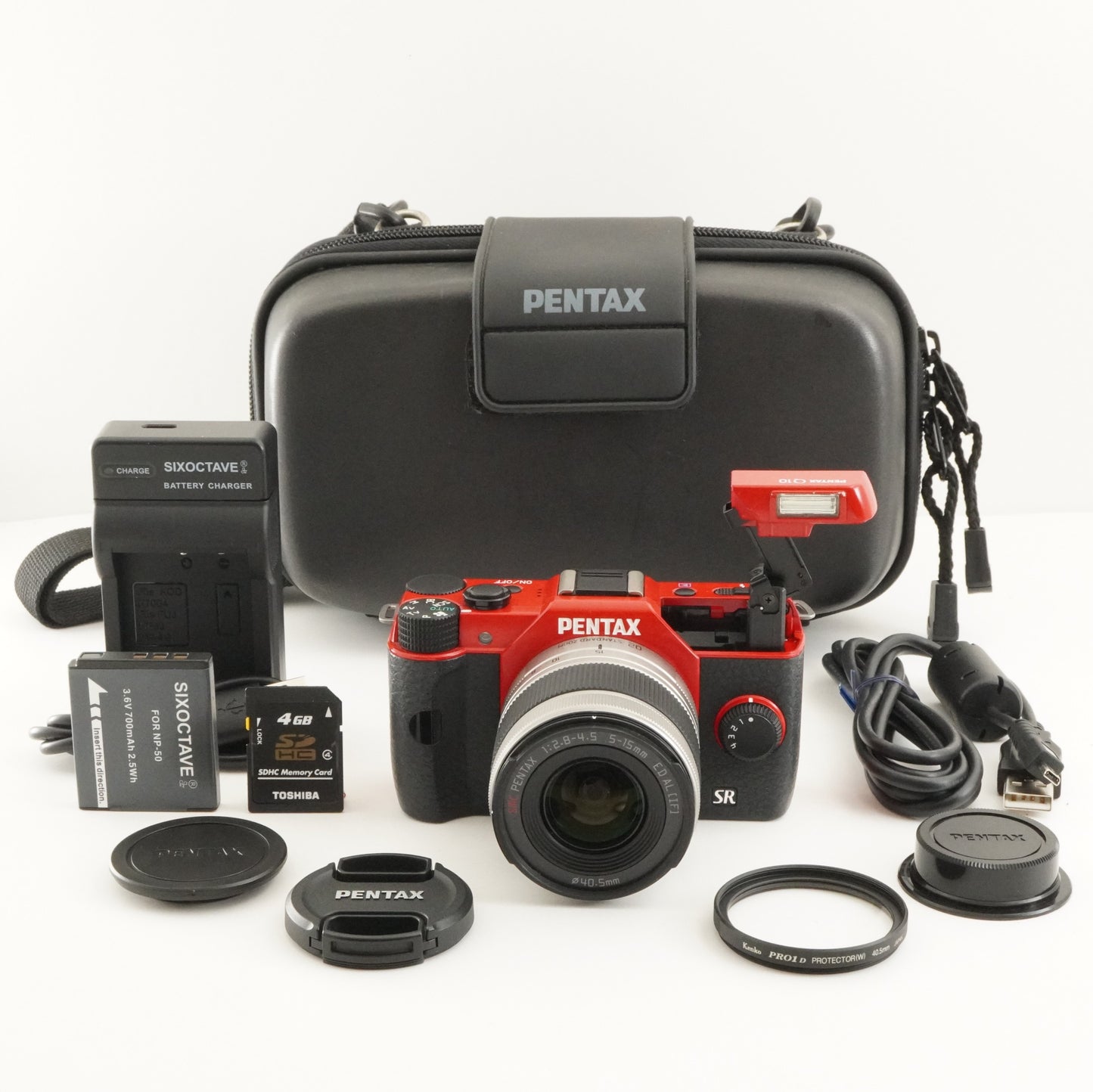 [2,908 Shots] PENTAX Q10 Red + 02 5-15mm +4GB SDHC Card +Case from Japan #9941