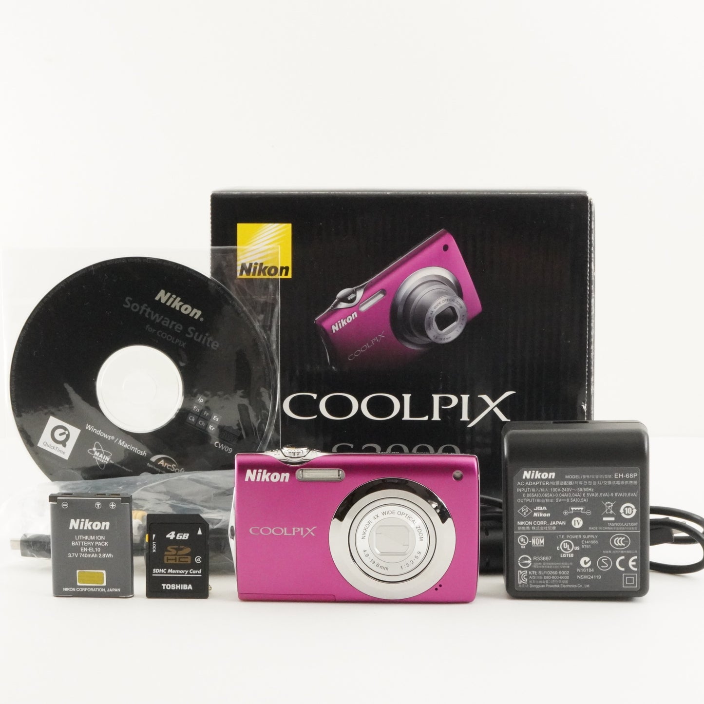 Nikon COOLPIX S3000 Pink In Box + 4GB SDHC Card Digital Camera from Japan #9964