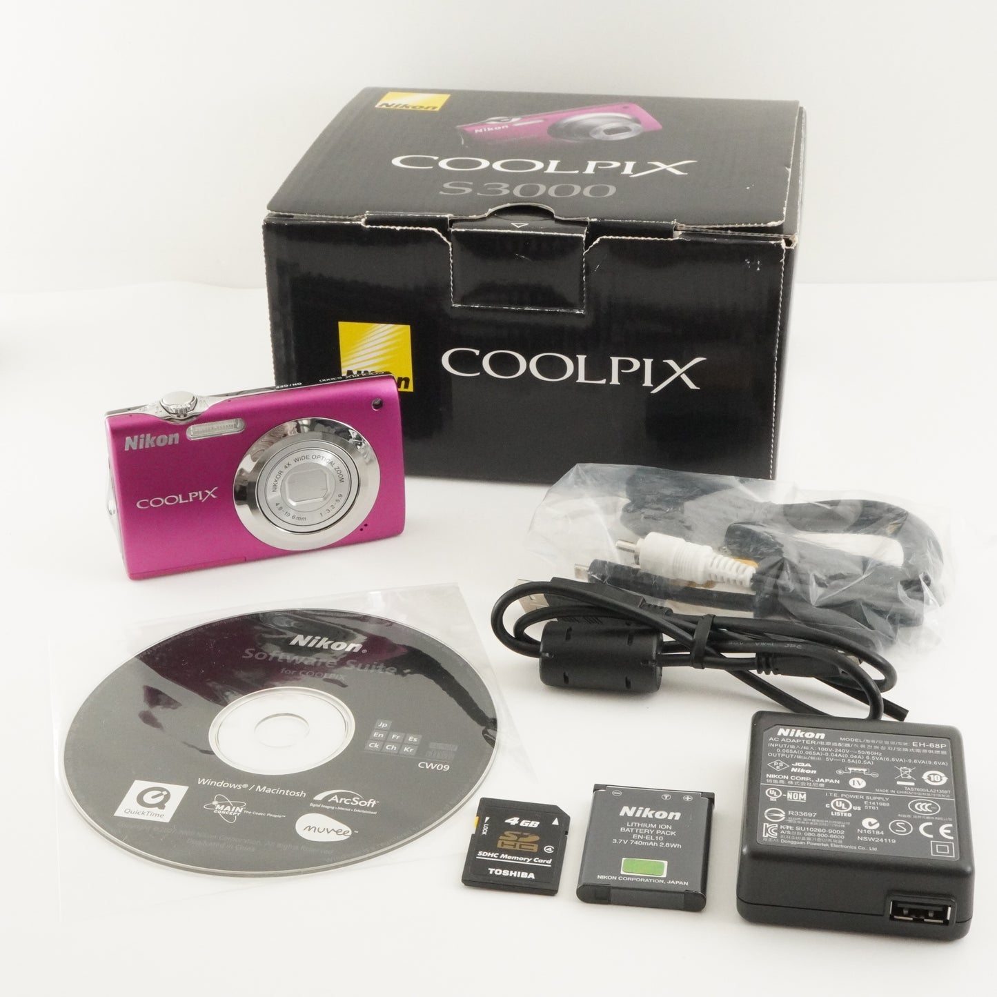 Nikon COOLPIX S3000 Pink In Box + 4GB SDHC Card Digital Camera from Japan #9964