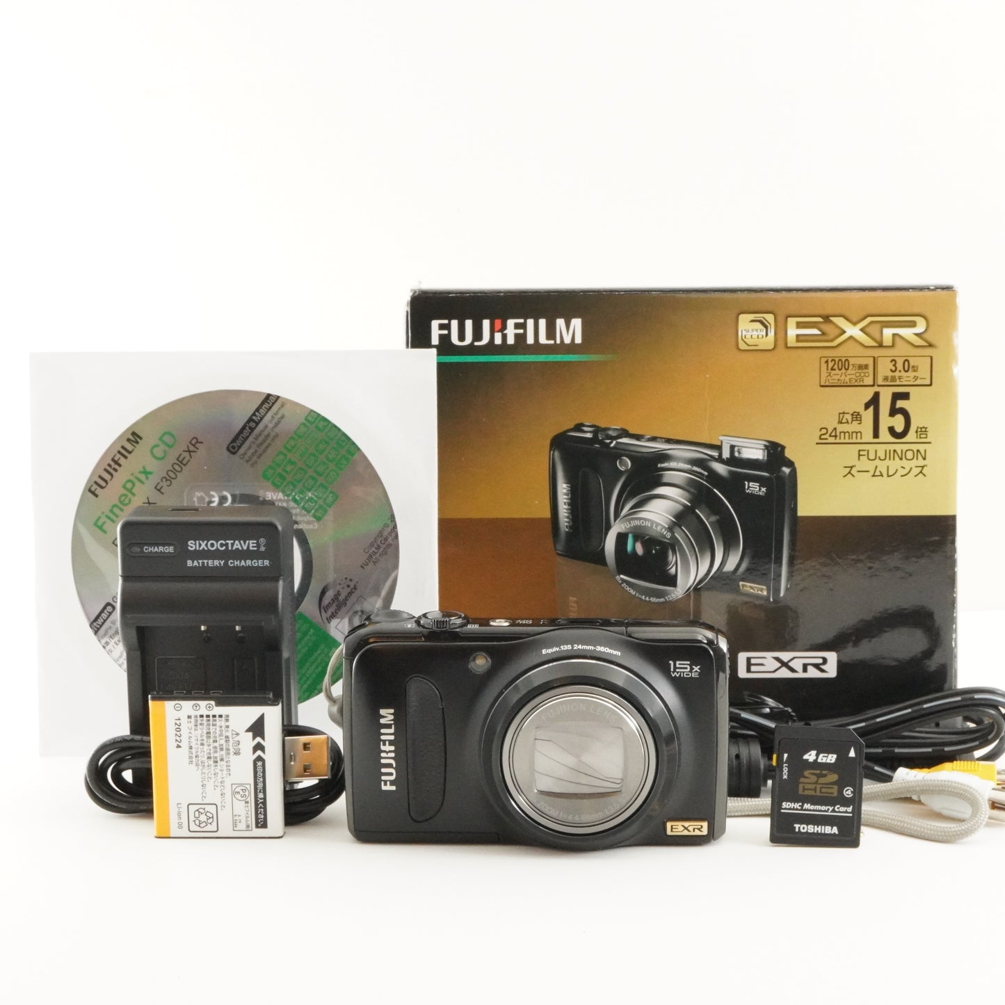 FUJIFILM FinePix F300 EXR Black In Box With 4GB SDHC Card from Japan #8590