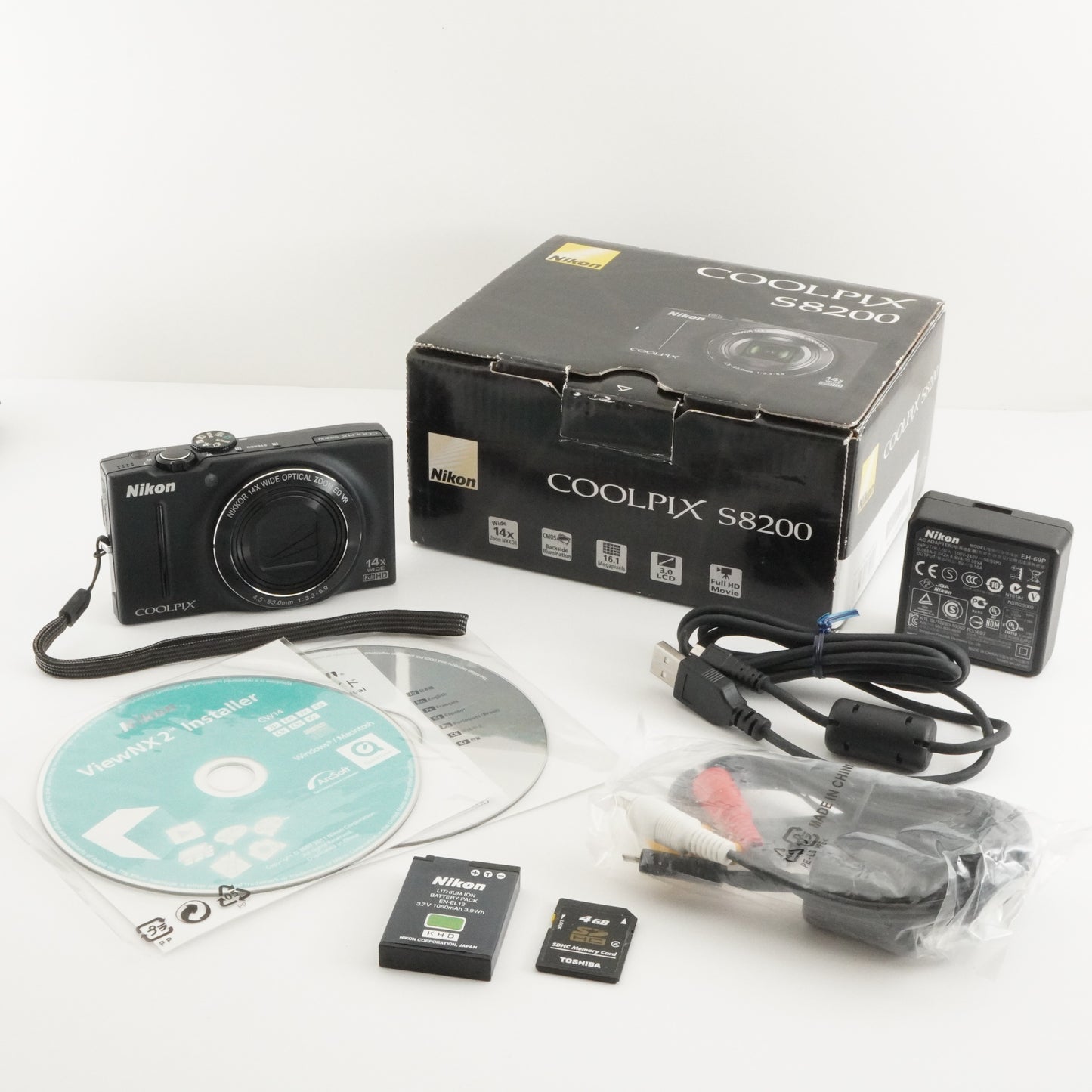 Nikon COOLPIX S8200 Black In Box With 4GB SDHC Card from Japan #4008