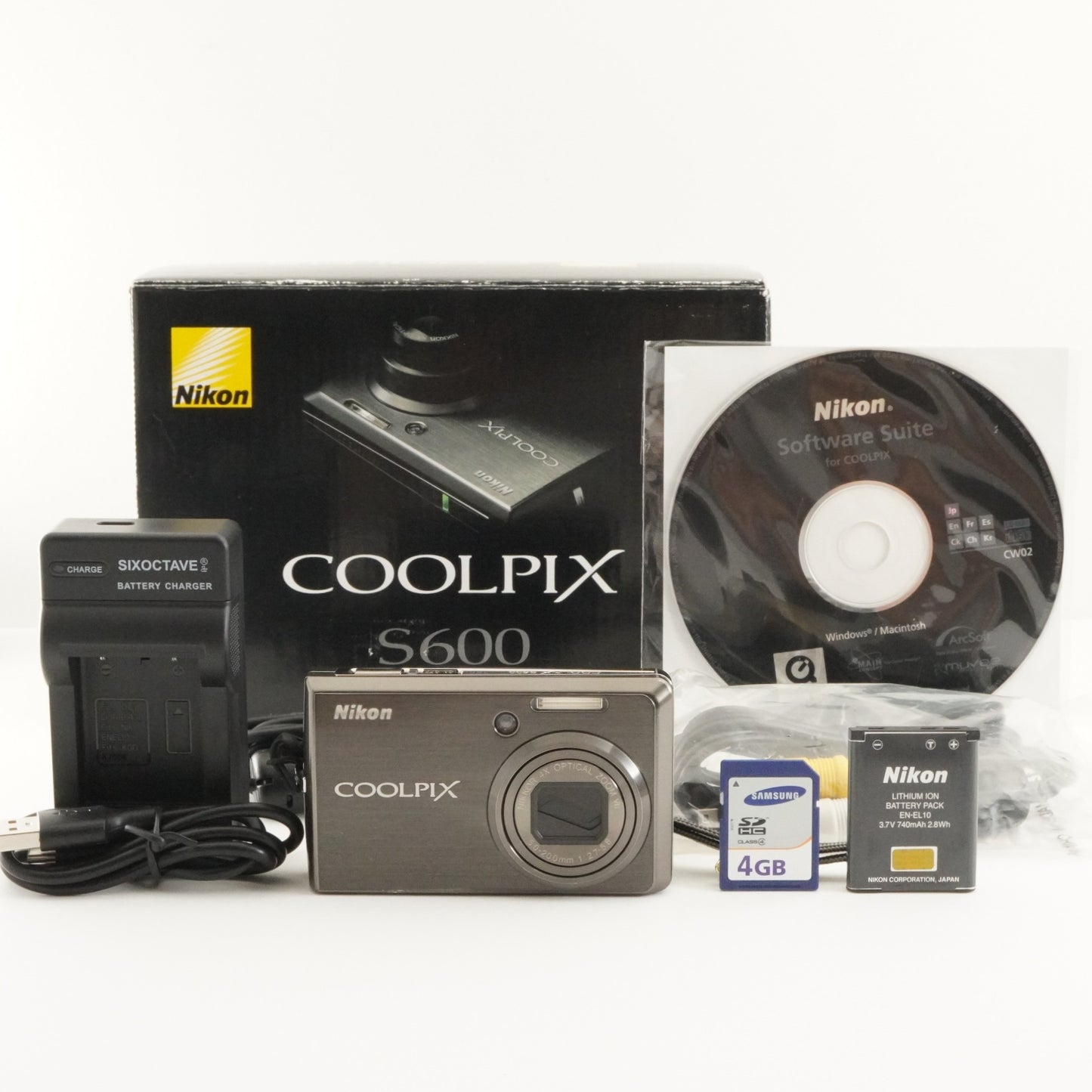 Nikon COOLPIX S600 Black In Box With 4GB SDHC Card from Japan #7217