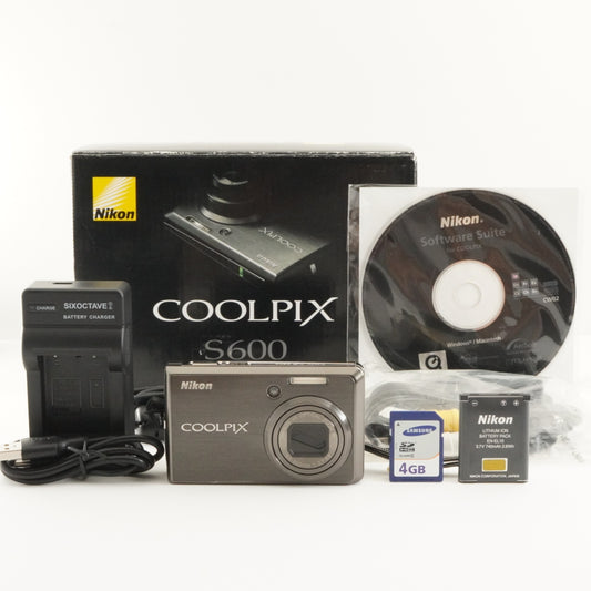 Nikon COOLPIX S600 Black In Box With 4GB SDHC Card from Japan #7217