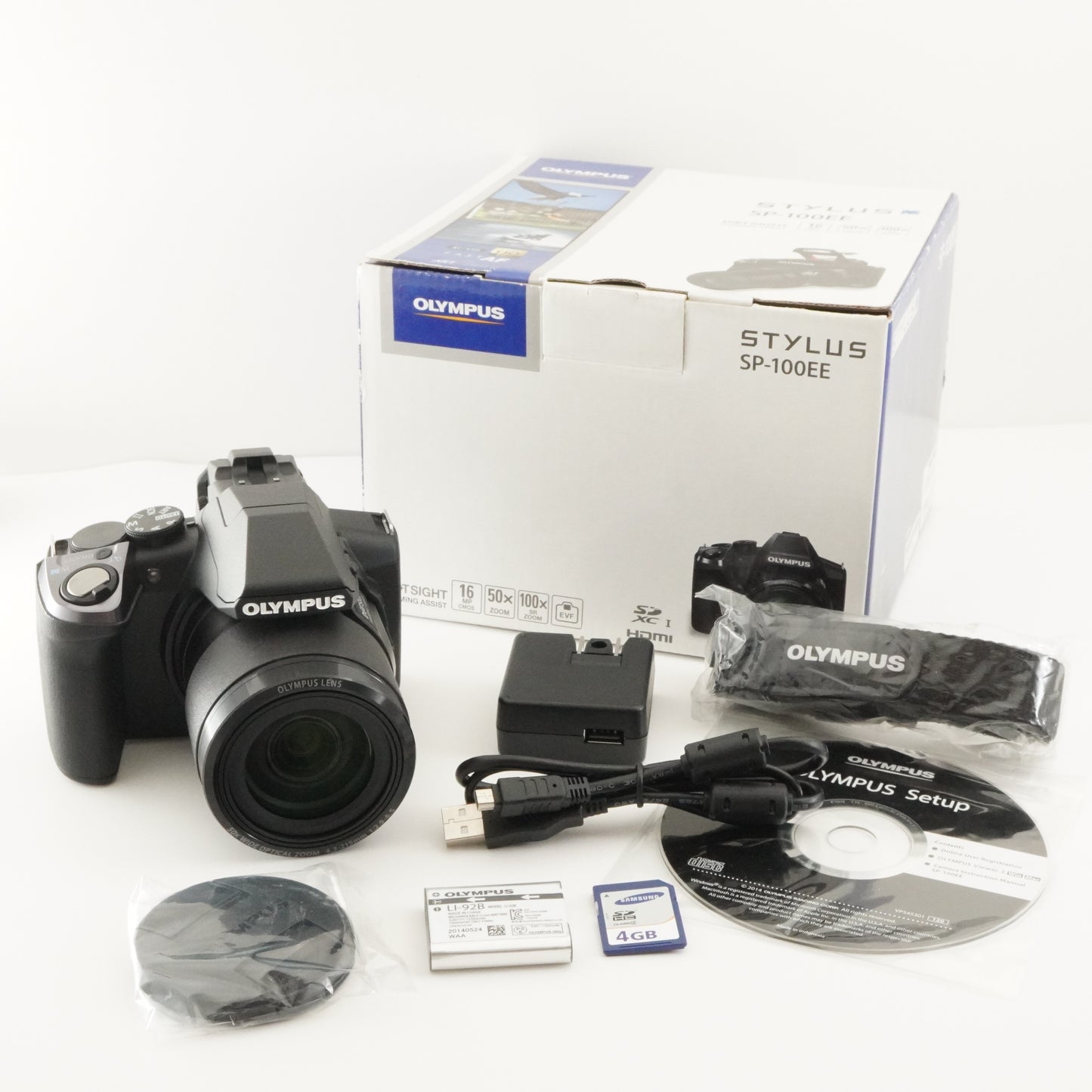 OLYMPUS STYLUS SP-100EE Black In Box With 4GB SDHC Card from Japan #7191