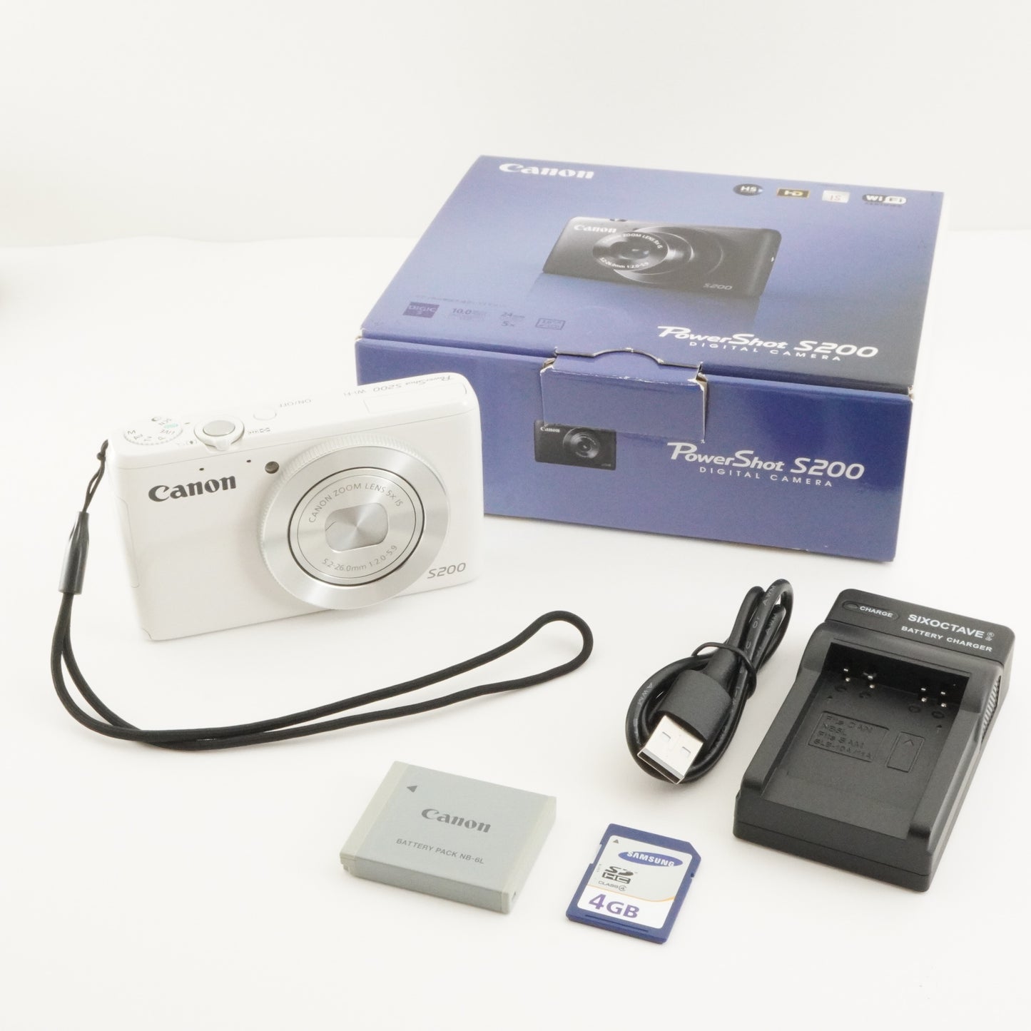 Canon PowerShot S200 White In Box With 4GB SDHC Card from Japan #6794