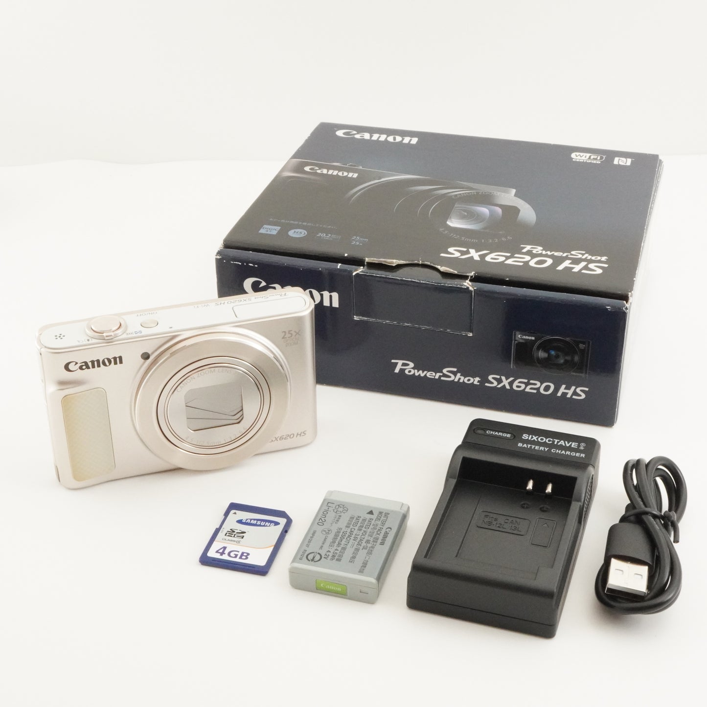 Canon PowerShot SX620 HS White In Box With 4GB SDHC Card from Japan #6906