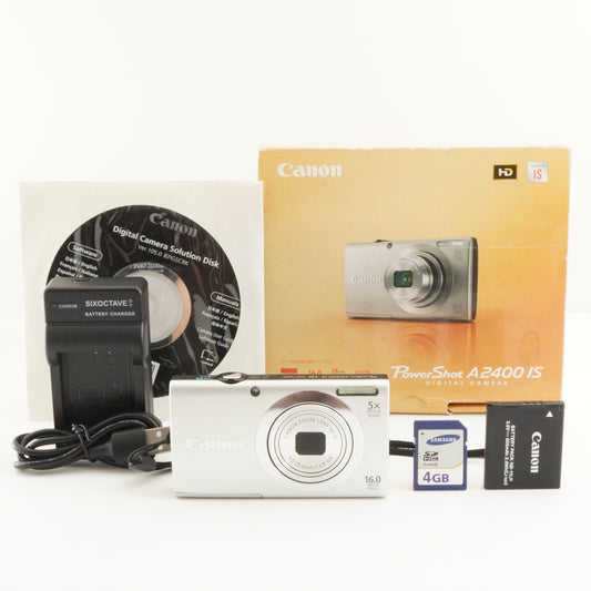 Canon PowerShot A2400 IS Silver In Box With 4GB SDHC Card from Japan #6960