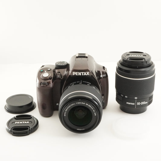 [2,798 Shots] PENTAX K-50 Brown +18-55mmm +50-200mm DSLR Camera from Japan #6961