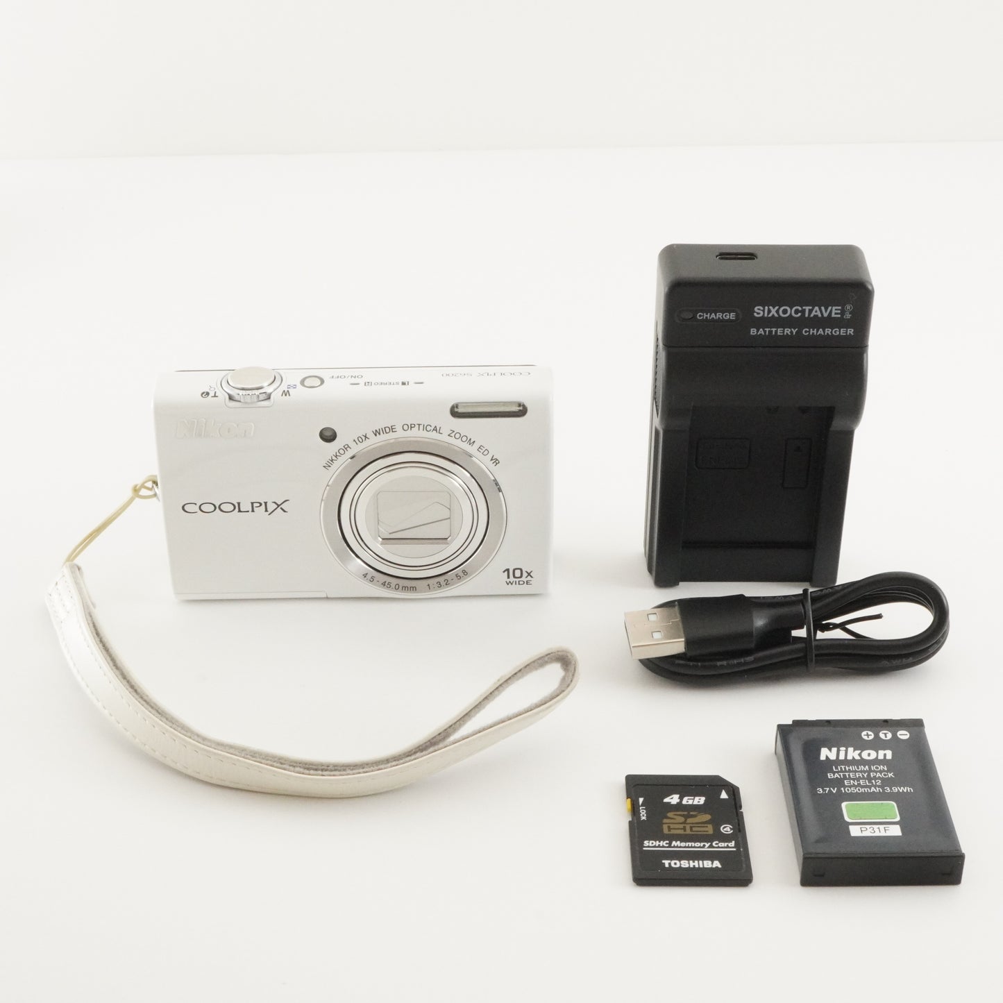 Nikon COOLPIX S6200 White With 4GB SDHC Card Digital Camera from Japan #3995