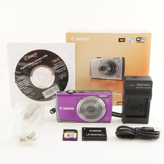 Canon PowerShot A3500 IS Purple In Box With 4GB SDHC Card from Japan #2736