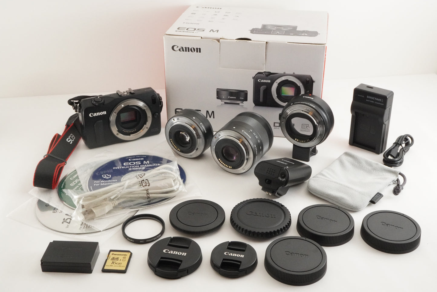 Canon EOS M + EF-M 22mm Kit + 18-55mm + Accessories + 16GB Card from Japan #2810