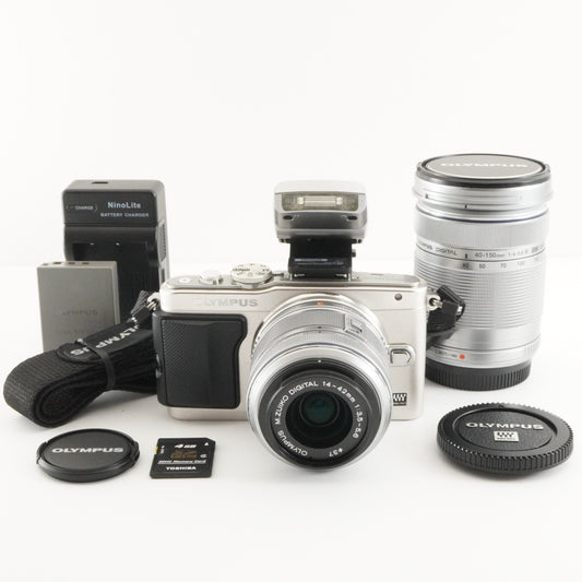 OLYMPUS PEN Lite E-PL5 Silver + M.ZUIKO 14-42mm + 40-150mm from Japan #4599