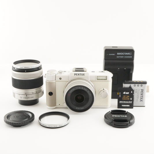 [S/C 2,733] PENTAX Q White + 8.5mm F1.9 + 5-15mm + 4GB SD Card from Japan #4318