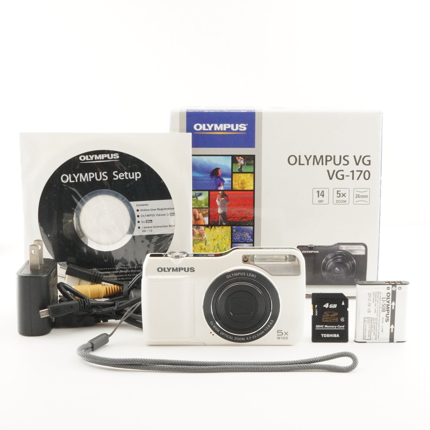 OLYMPUS VG-170 White In Box With 4GB SDHC Card Digital Camera from Japan #4550