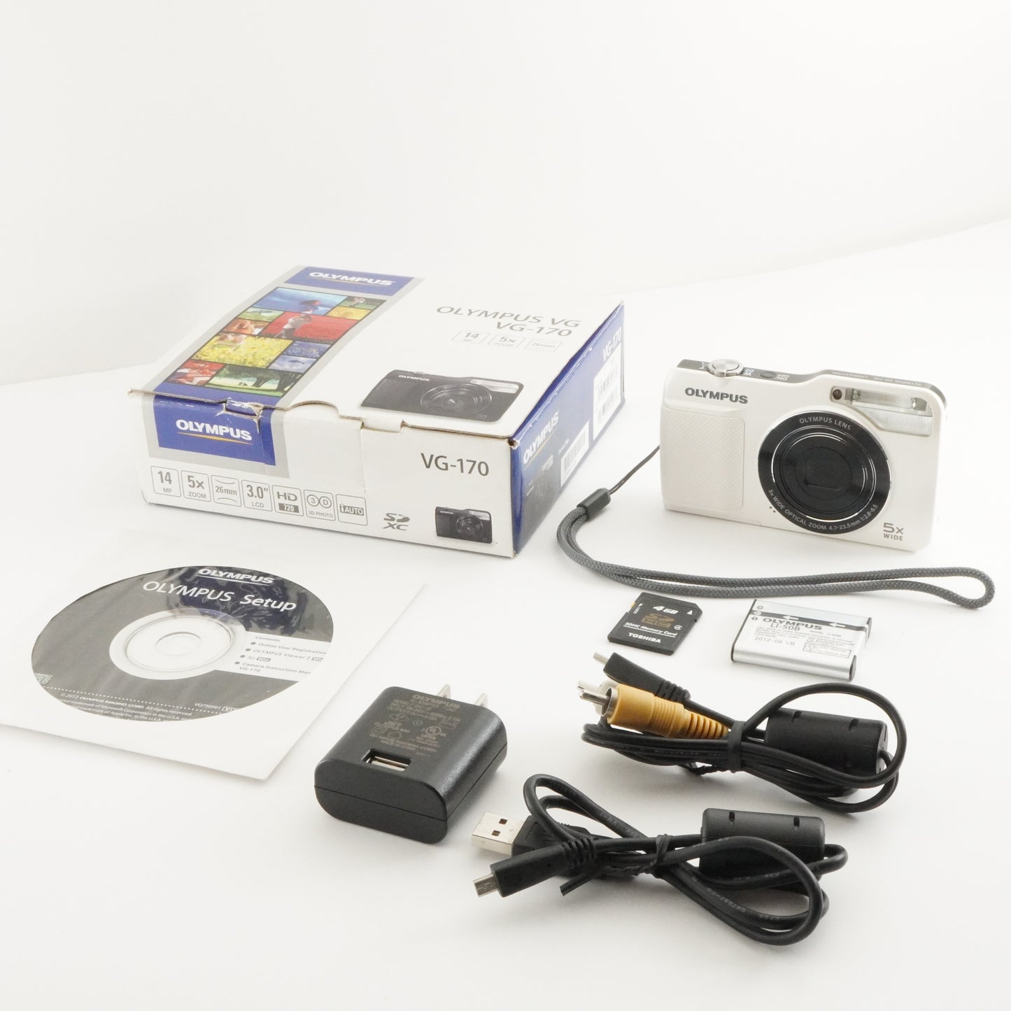 OLYMPUS VG-170 White In Box With 4GB SDHC Card Digital Camera from Japan #4550