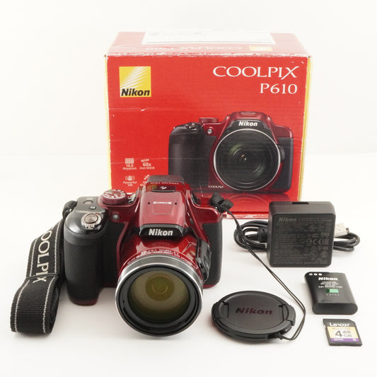 Nikon COOLPIX P610 Red In Box With 4GB SDHC Card from Japan #5921
