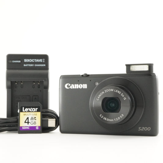 Canon PowerShot S200 Black With 4GB SDHC Card from Japan #5861