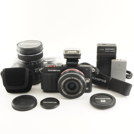 [Only 406 Shots] OLYMPUS PEN E-PL6 Black +14-42mm EZ +40-150mm from Japan #7500
