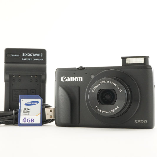 Canon PowerShot S200 Black With 4GB SDHC Card Digital Camera from Japan #7526