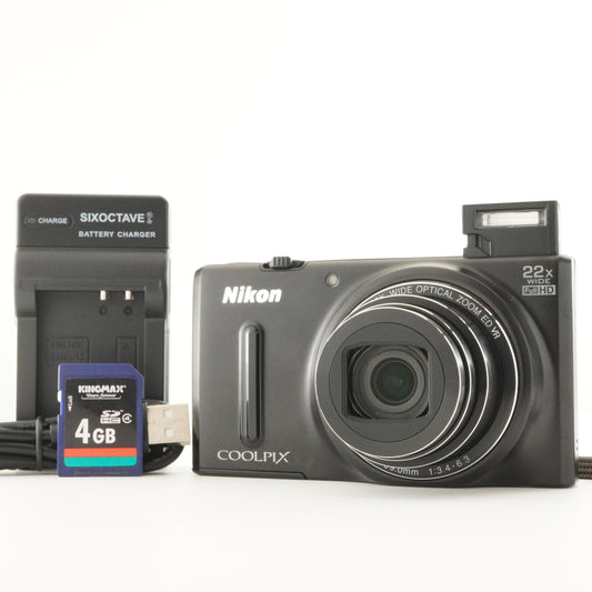 Nikon COOLPIX S9600 Black With 4GB SDHC Card Digital Camera from Japan #7564