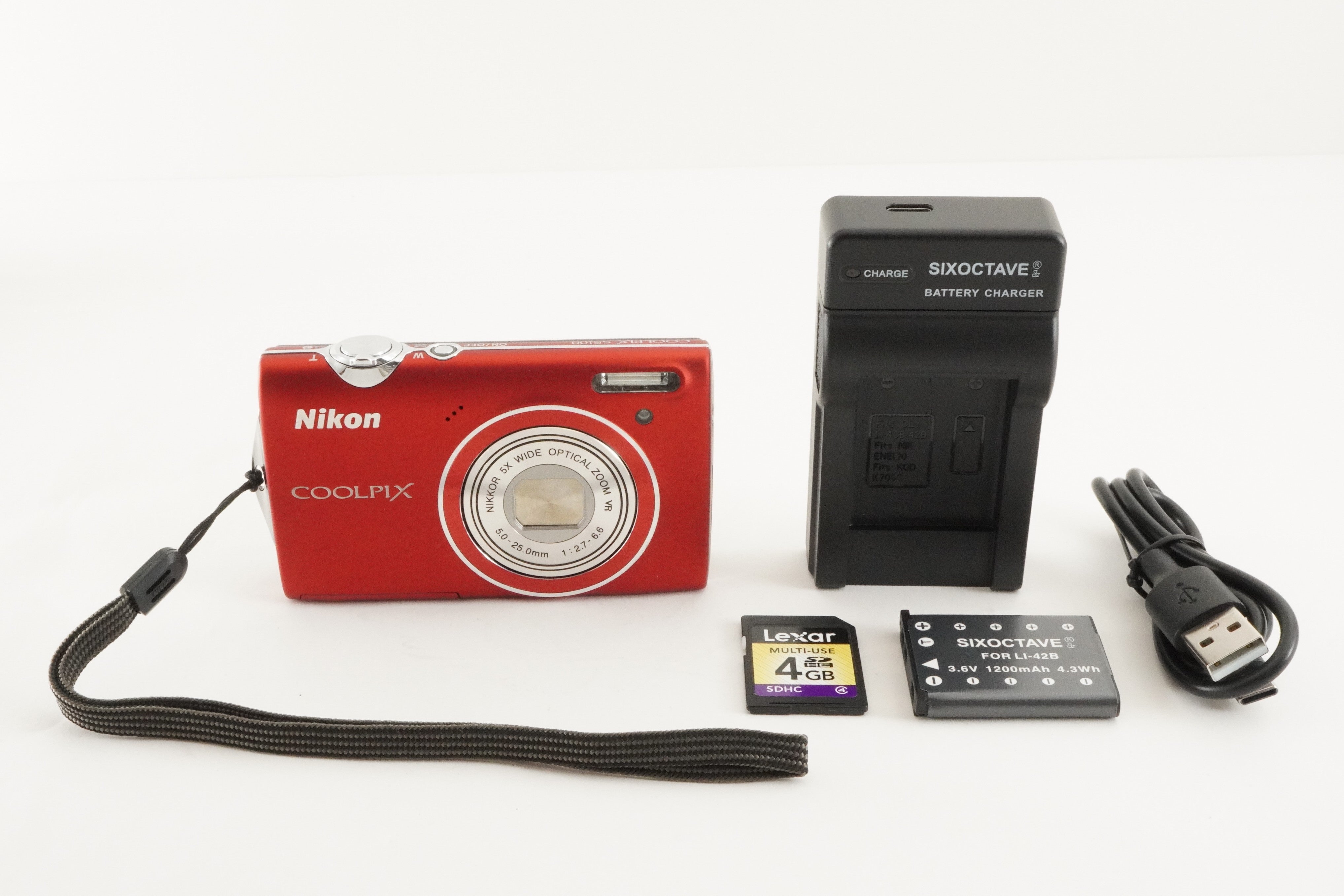 Nikon COOLPIX S5100 Red & 4GB SDHC Card Compact Digital
