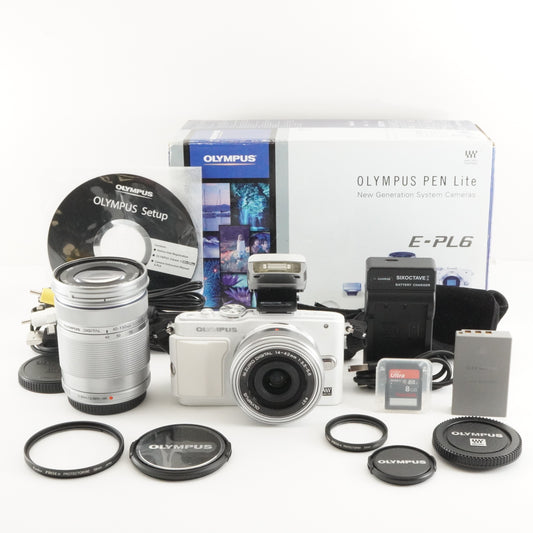 [Only 115 Shots] OLYMPUS E-PL6 White + 14-42mm + 40-150 In Box from Japan #6472