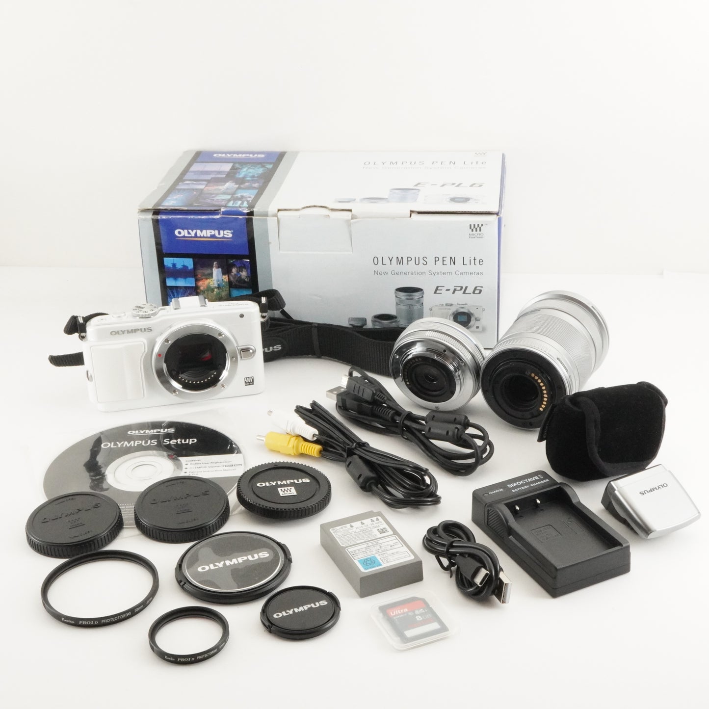 [Only 115 Shots] OLYMPUS E-PL6 White + 14-42mm + 40-150 In Box from Japan #6472