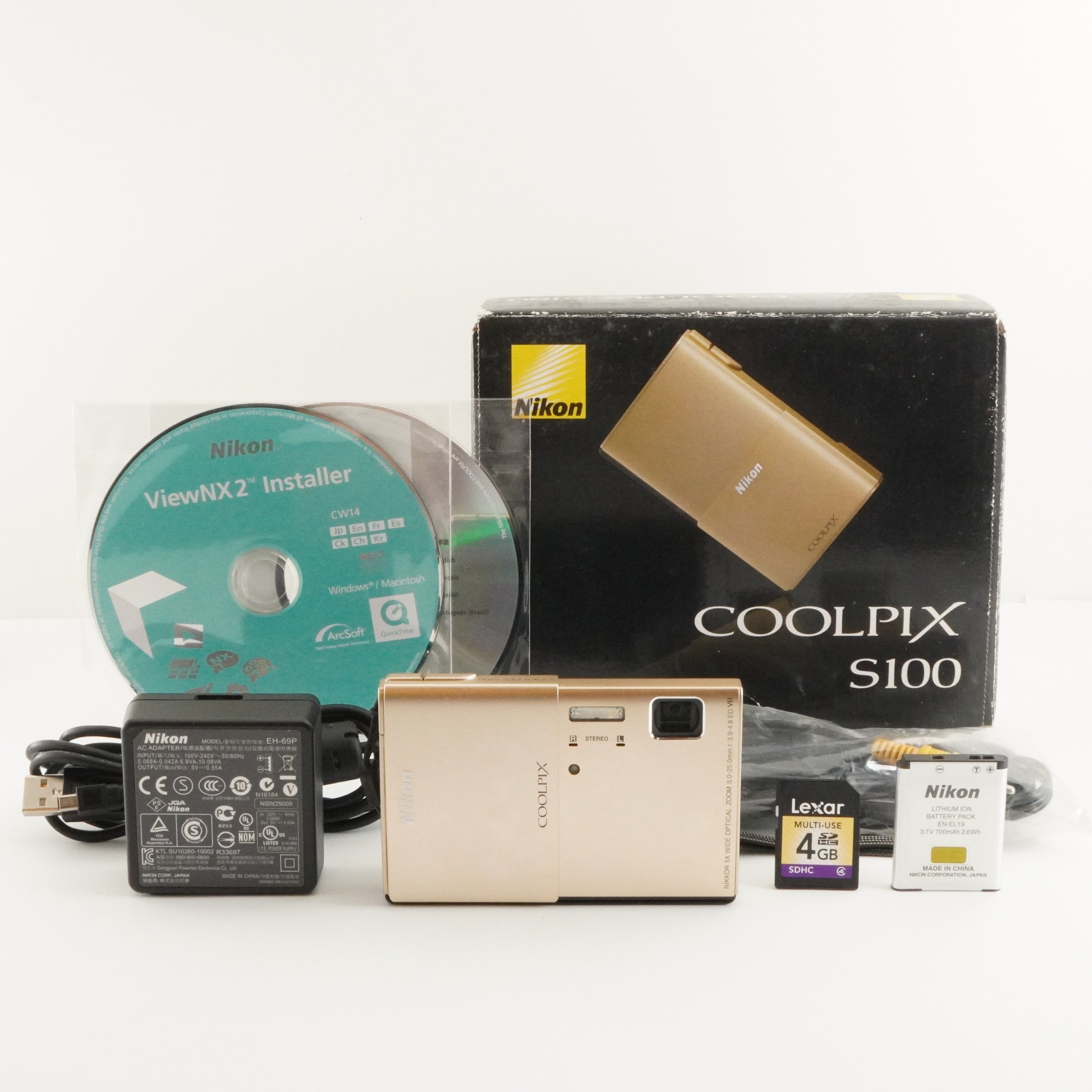Nikon COOLPIX S100 Gold In Box + 4GB SDHC Card Digital