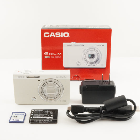 CASIO EXILIM EX-ZR50 White In Box With 4GB SDHC Card from Japan #6182