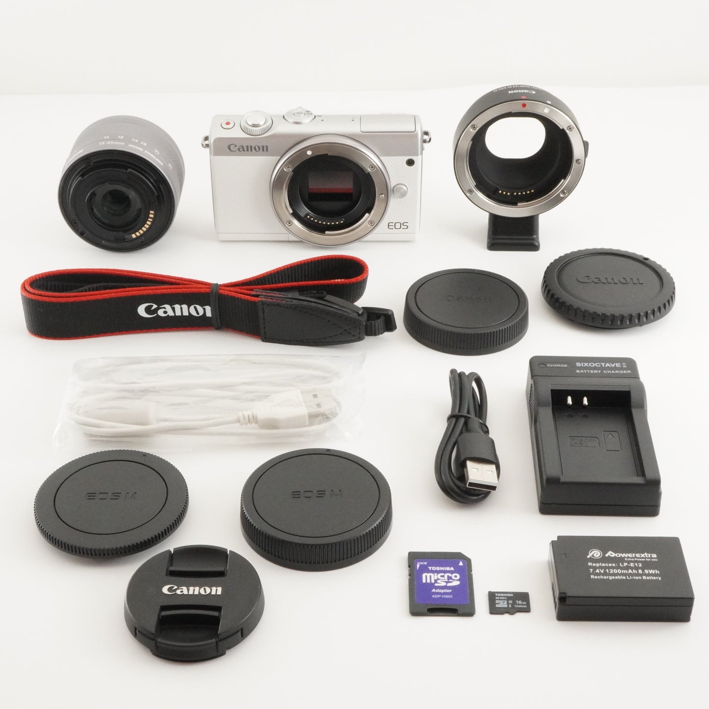 Canon EOS M100 White + EF-M 15-45mm IS STM + EF-EOS M + 16GB SD from Japan #2840