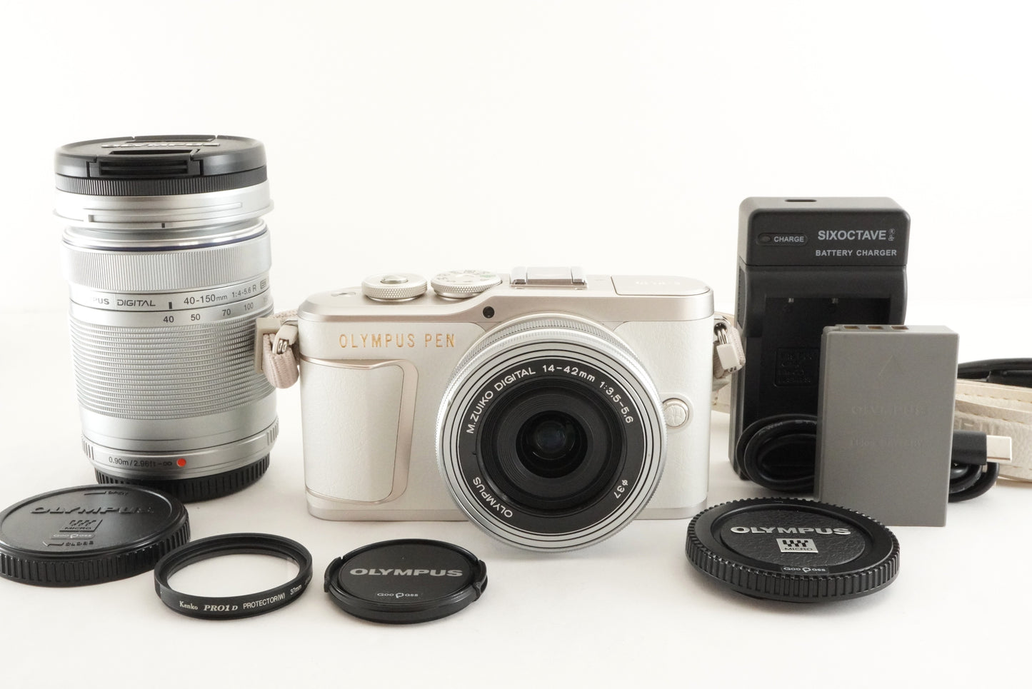 [S/C 2,595] OLYMPUS PEN E-PL10 White + 14-42mm EZ + 40-150mm from Japan #1869