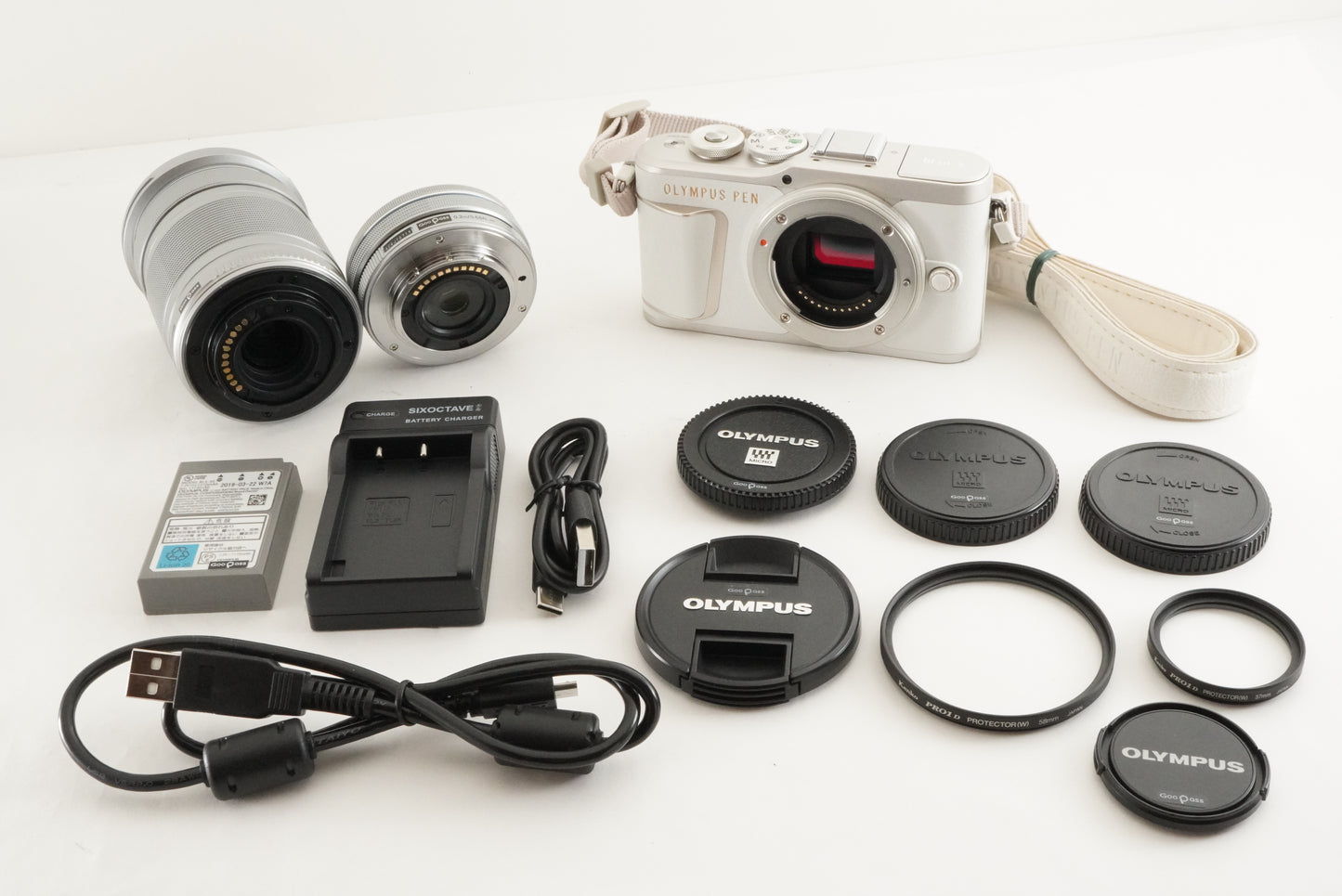 [S/C 2,595] OLYMPUS PEN E-PL10 White + 14-42mm EZ + 40-150mm from Japan #1869