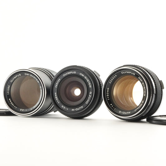 OLYMPUS OM-SYSTEM G.ZUIKO AUTO-S 50mm F1.4 + 28mm + 135mm Lens from Japan #9299