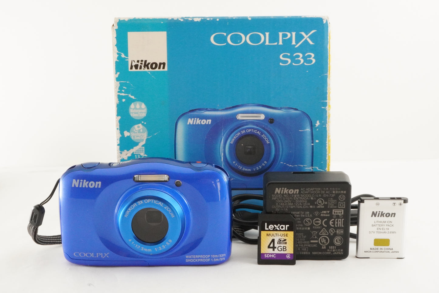 Nikon COOLPIX S33 Blue In Box With 4GB SDHC Card Digital Camera from Japan #2019