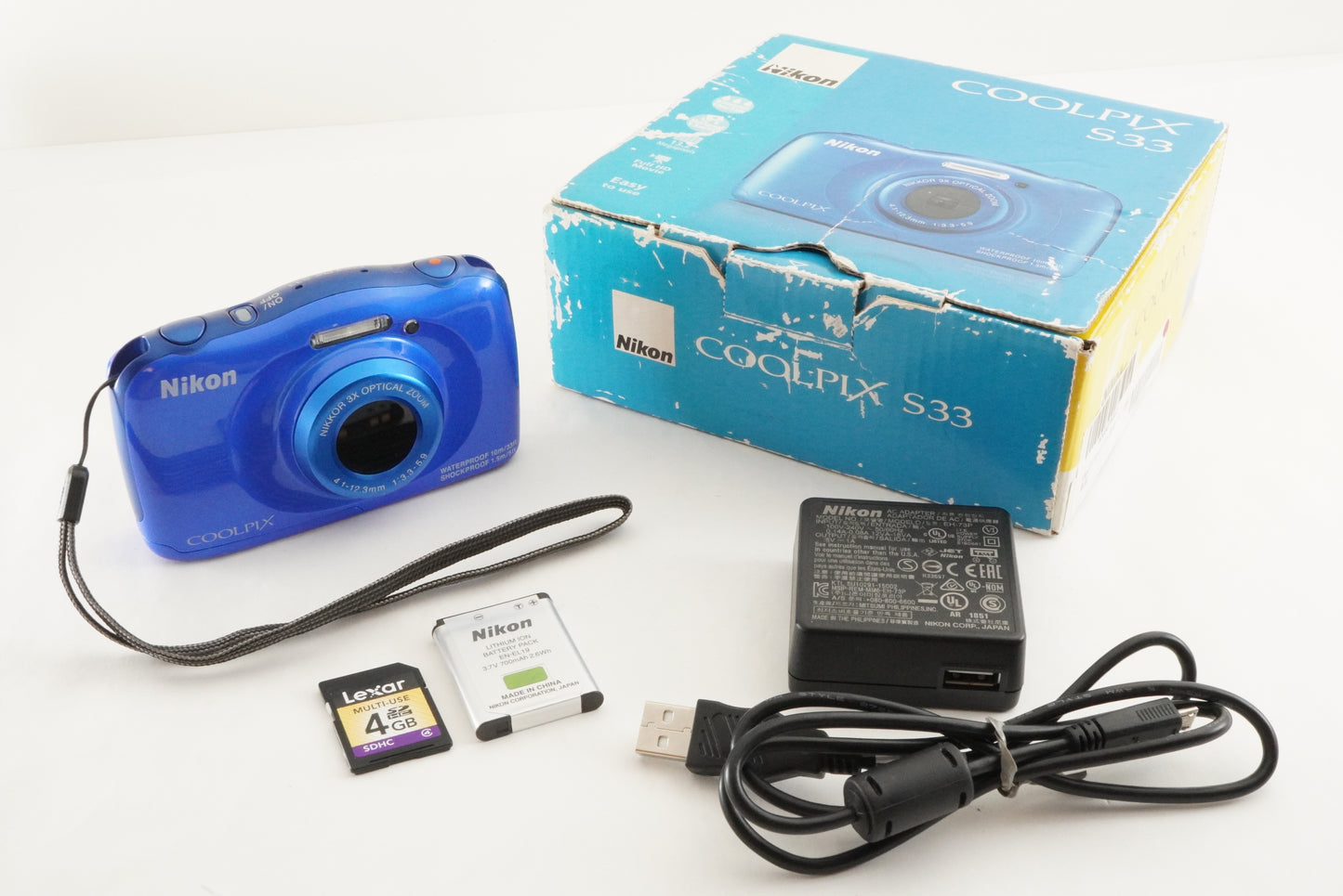 Nikon COOLPIX S33 Blue In Box With 4GB SDHC Card Digital Camera from Japan #2019