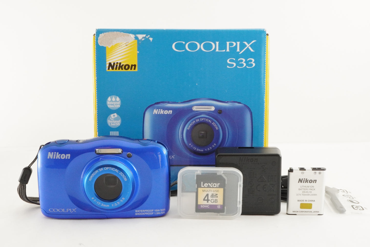 Nikon COOLPIX S33 Blue In Box With 4GB SDHC Card Digital Camera from Japan #2017