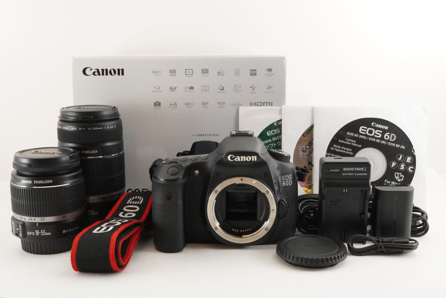 [S/C 13,516] Canon EOS 60D In Box + EF-S 18-55mm  + 55-250mm from Japan #2044