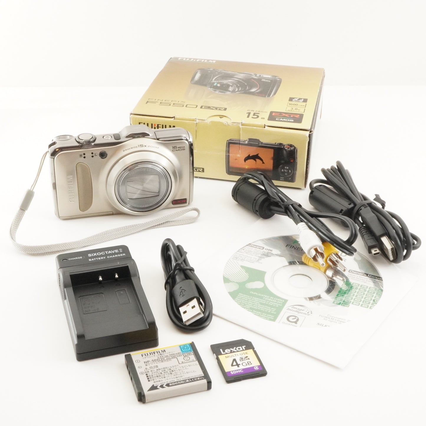 FUJIFILM FinePix F550 EXR Gold In Box With 4GB SDHC Card from Japan #6492