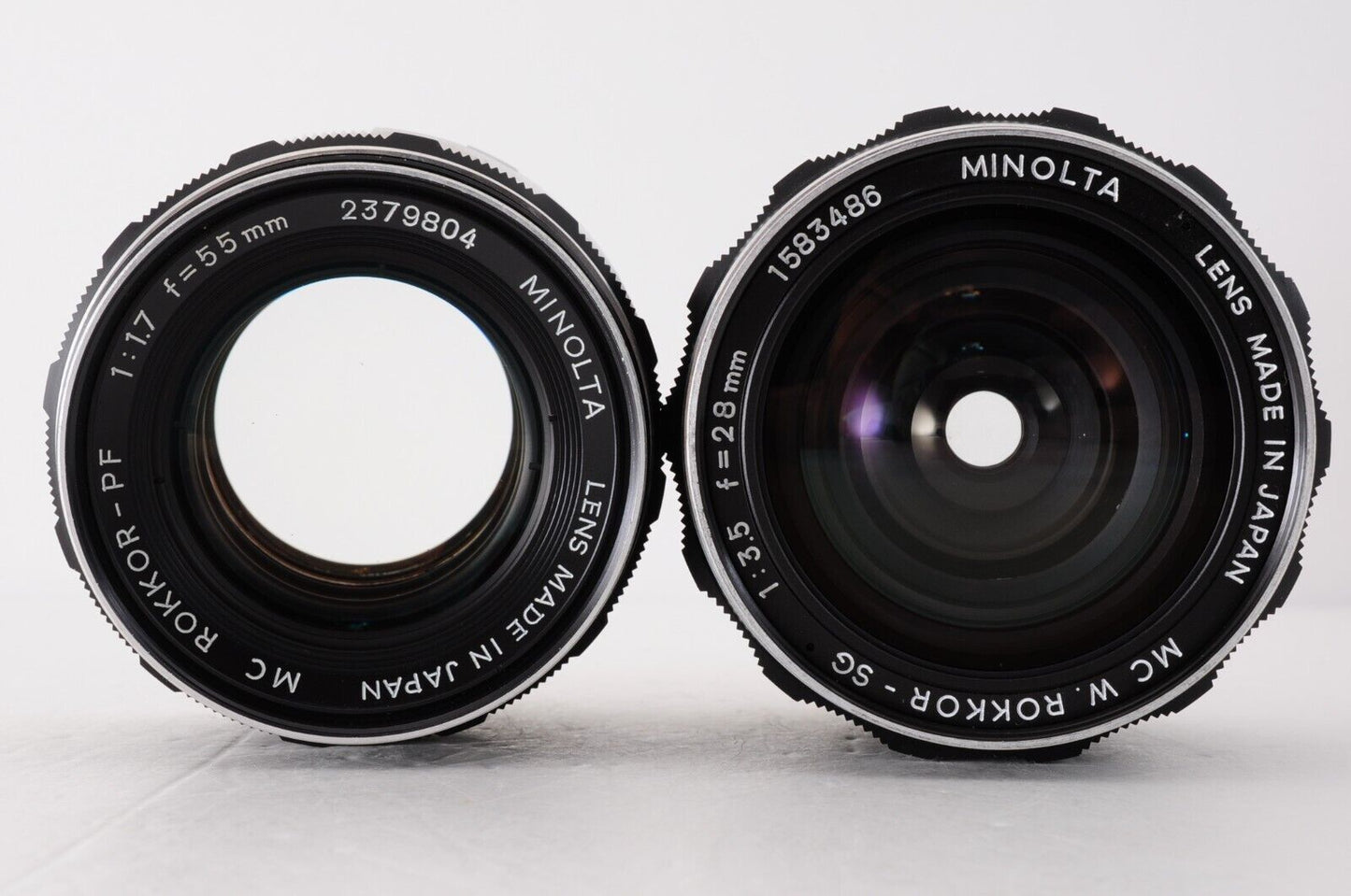 MINOLTA MC ROKKOR-PF 55mm F1.7 + MC W.ROKKOR-SG 28mm F3.5 Lens from Japan #6623